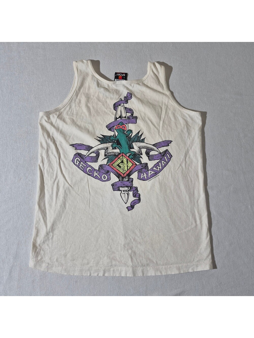 Vintage 90s Gecko Hawaii M Med graphic tank top white